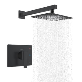 KENES Matte Black Shower Faucet with Square Shower Trim Kit & Single-Spray Head, Wall Mount, KE-6024B-2 (Includes Shower Valve)