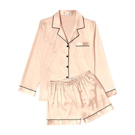 Ekouaer Silk Pajamas Womens Long Sleeve Sleepwear Soft Satin Button Down Loungewear 2 Piece Pjs Shorts Set S-XXL Champagne