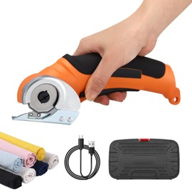 Cardboard Cutter,Electric Scissors with Safety Lock,SK5 Steel Blade,Cordless Rotary Cutter with Storage Box,Electric Crafting Shears for Leather Carpet Plastic Cutting,Sewing,Crafting(Orange)
