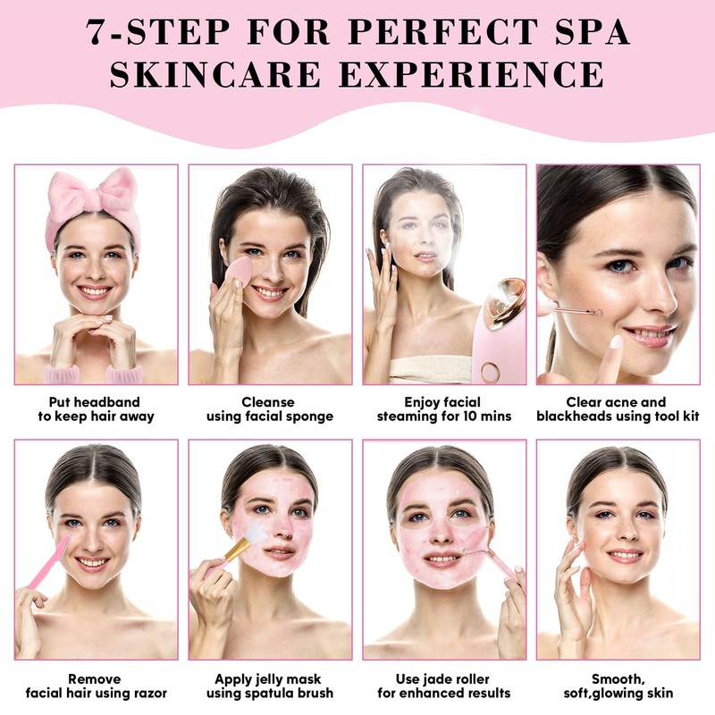 Pjordo Facial Steamer Spa Kit with 17 Skin Care Tools,