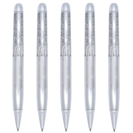 Gullor Colorful Gold Powder Quicksand Retractable Ballpoint Pen, Bling Dynamic Floating Liquid Sand Glitter Pen, 5 Pieces, Silver