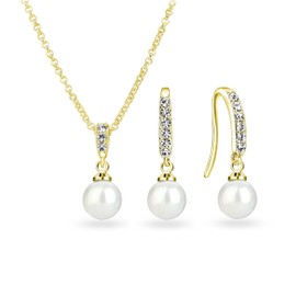 Philip Jones Gold Plated I Couldn't Say I Do Without You Pearl Drop Set Created with Zircondia® Crystals