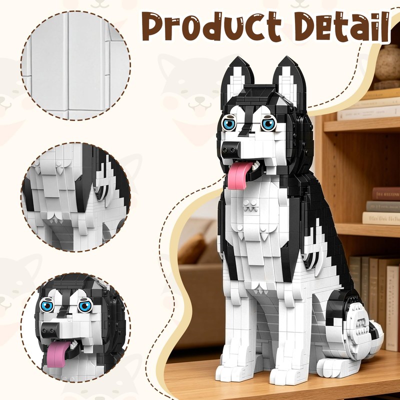 Nicefurn Husky Building Blocks Set, 1439Piece Realistic Dog Model Kit