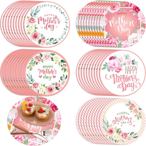 50 Pack Mother's Day Placemats Paper Disposable Happy Mother's Day Round Place Mats Happy Mother's Day Dining Paper Placemats with Pink Floral for Holiday Tableware Mother Day Supplies