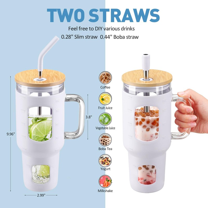 WINSA Glass Tumbler with Straw and Lid, 40 oz glass