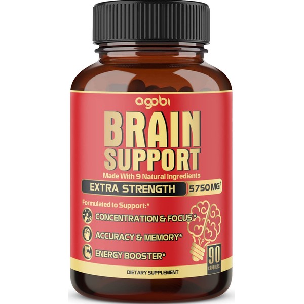 9in1 Brain Support Supplement, Equivalent to 5750mg of 9 Herbs - Concentrated Ashwagandha Root, Gotu Kola Powder, Bacopa Monnieri Powder and More - 90 Capsules - 3-Month Supply