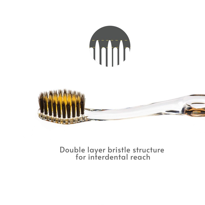 Nano-b Rainbow Pack of 4 Antibacterial Manual Toothbrushes【Gold & Bamboo