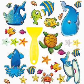 ANTFEES Non Slip Bathtub Stickers, 30 PCS Kids Sea Animal Anti Slip Decal Threads, Safety Shower Strips Strong Adhesive Decals for Shower and Bath Tub Tattoos with Premium Scraper