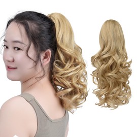 SYXLCYGG Clip Ponytail Blonde Claw Clip Pony Tails Extension Wavy 14" 4.3 OZ Synthetic Like Real Hair Fake Hair pieces Women Easy To Use Yaki Fluffy Like Real Hair