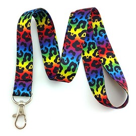 NEW Rainbow Leopard Animal Print Lanyard Key Chain Id Badge Holder