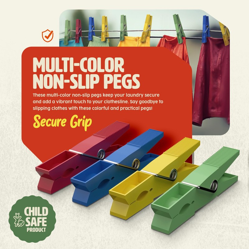 PORTENTUM Recycled Plastic Clothes Pegs, Pack of 40, Multicoloured, Environmentally
