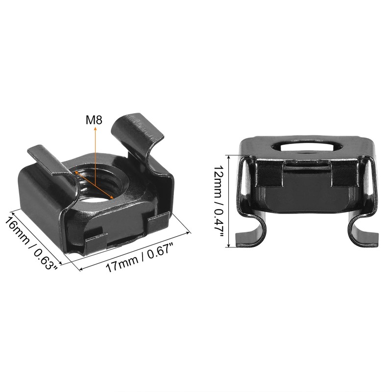 sourcing map Snap-in Cage Nuts, M8 x 1.25mm Carbon Steel