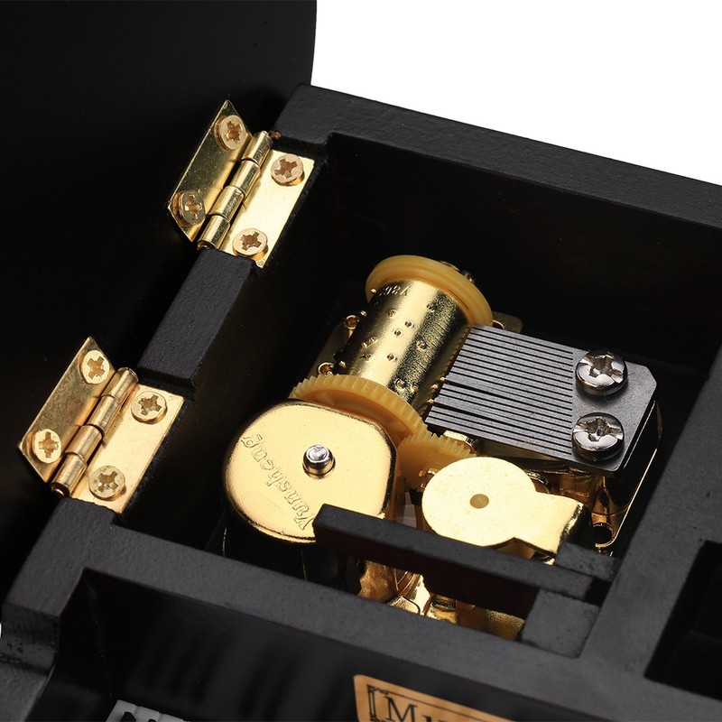 Grand Piano Shaped Windup Wooded Music Box with Small Stool