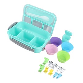 16PCS Set Bento Box Reusable 1300ml 4 Compartment Adult Lunch Box with Spoon for Fruit Lunch Green