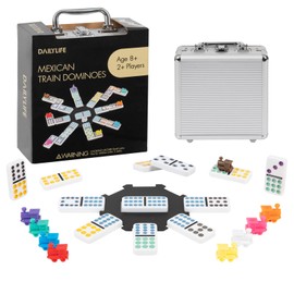 DAILYLIFE Mexican Train Dominoes Set, Double 12 Dominoes Set with Portable Case, 91 Tiles Colored Dominoes Set for Adults, Travel Mexican Train Games for Family Night, Travel, Party
