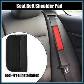 TUCKBOLD 2pcs Universal Seat Belt Shoulder Pad Car Safety Strap Covers Neck Mat for Comfortable Driving Faux Leather Hole Black Red Automotive Parts