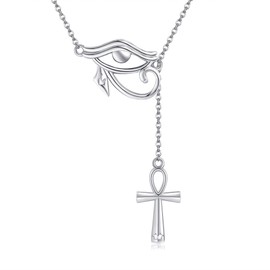 DAYLINLOVE Eye of Horus with Ankh Necklace 925 Sterling Silver Ankh Cross Necklace Eye of Horus Pendant Necklaces Ancient Egyptian Jewelry Gifts for Women