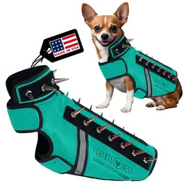 CoyoteVest SpikeVest Dog Harness Vest for Small Dogs, Reflective Dog Vest with Spikes to Shield Your pet from Coyotes, Raptor and Animal Attacks, Anti Hawk Vest, Made in USA (XXS-Turquoise)