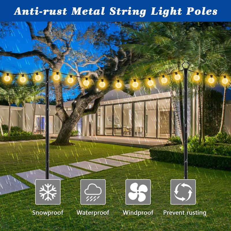 Beizelte 2 Pack String Light Poles,10 Ft Light Poles for