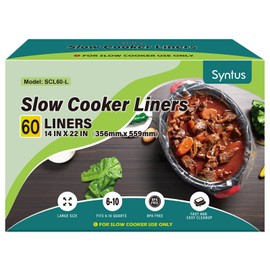 Syntus Slow Cooker Liners, 60 Count Cooking Bags Extra Large Size Disposable Pot Liners Plastic Bags, Fit 6QT to 10QT for Slow Cooker Cooking Trays, 14"x 22", 60 Liners