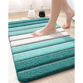 DEXI Bath Mats for Bathroom, 20x32 Absorbent Microfiber Bath Mat Quick Dry, Washable Bathroom Rugs with Non Slip Backing for Shower Floor, Turquoise