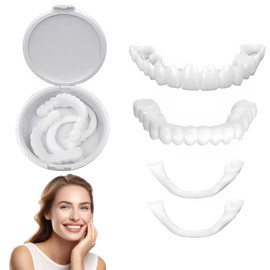 Teegxddy 4 Pairs Instant Veneers Dentures,Clip on Veneers Top and Bottom,Clip in Veneers Teeth for Men Women with Bad Teeth(With box)