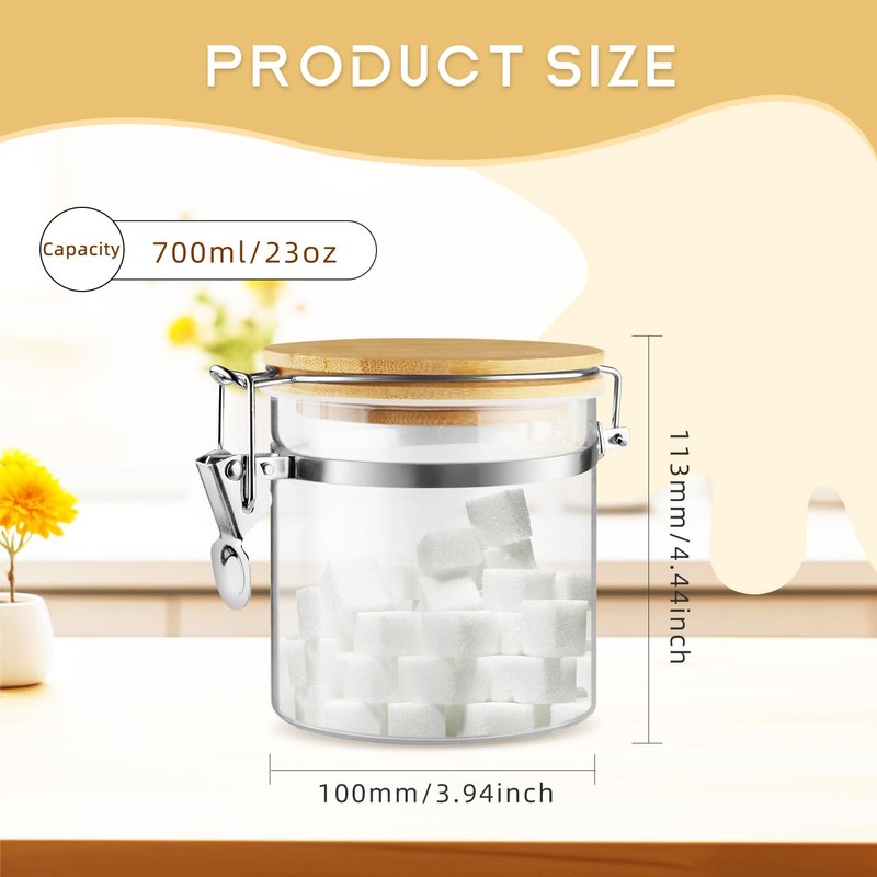 Mirrline 2 Pcs 700ml/23oz Clear Glass Jars Airtight Storage Jars