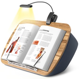 ERGONOV Beanbag Pillow Stand With 6500K Reading Light, Hands Free Holder, Comfortable Lap Stand for Reading in Bed, Desk, or Sofa, Wooden Rest for Book Lovers, AAA Battery Required