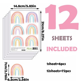 REGODI 72 Pcs Earthy Colors Rainbow Wall Decals Boho Rainbow Wall Stickers for Girls Bedroom Kids Play Room Decorative Decals (12 Sheets)