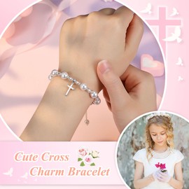 UNGENT THEM First Communion Gifts for Girls Catholic 1st Holy Communion Decorations Cross Bracelets