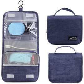 Travel Beauty Case,Hanging Travel Toiletry Bag,Multi-compartments for Organizing Personal Items,Metal Hanger for Hanging, Navy Blue
