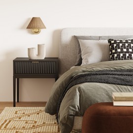 Nathan James Shoal Modern Rattan Wall Light Fixture with Rattan Shade and Vintaged Brass Metal Base for Bedroom or Living Room