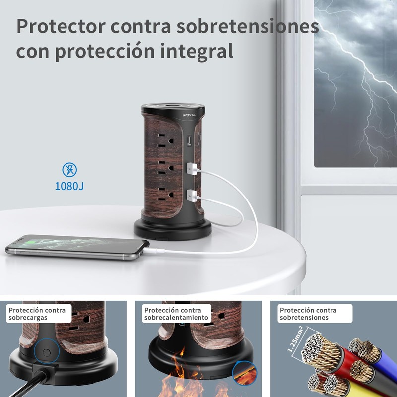 NVEESHOX Regleta Multicontacto, Torre Multicontacto con 12 Tomas de CA