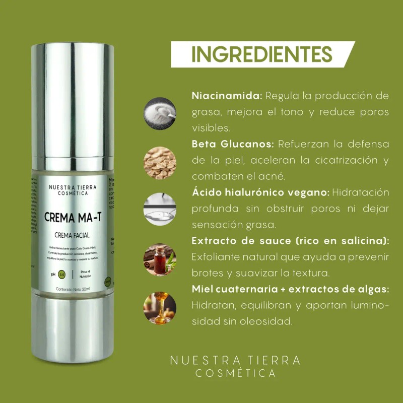 Nuestra Tierra Cosmética Crema Matificante Niacinamida Libre Aceite Aplicación Día
