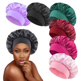 Silk Satin Bonnets for Women & Men - Elastic Wide Band Hair Wrap Cap for Curly Hair - Shower Cap for Sleeping (Pink)