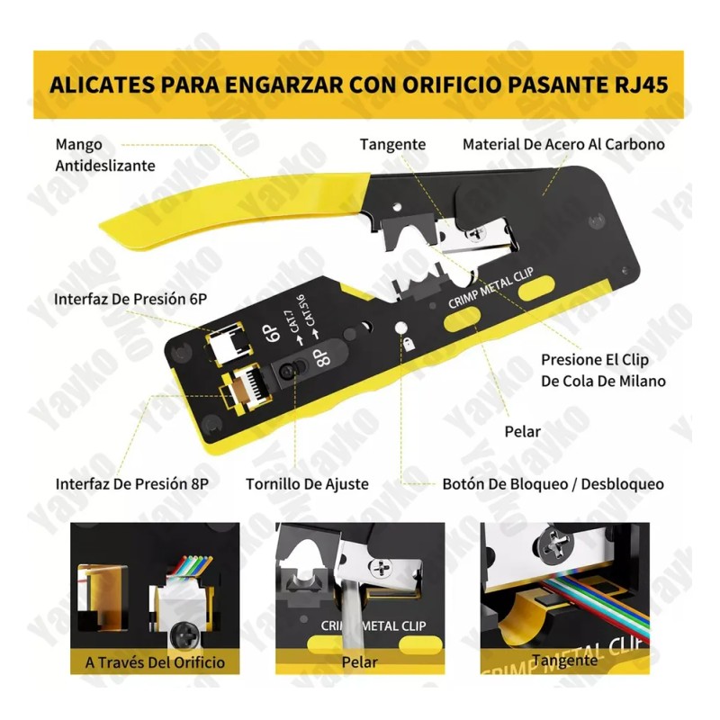 Crimpadora Para Conectores Pasantes Rj45 Cat7 Cat6 Cat5 Rj11