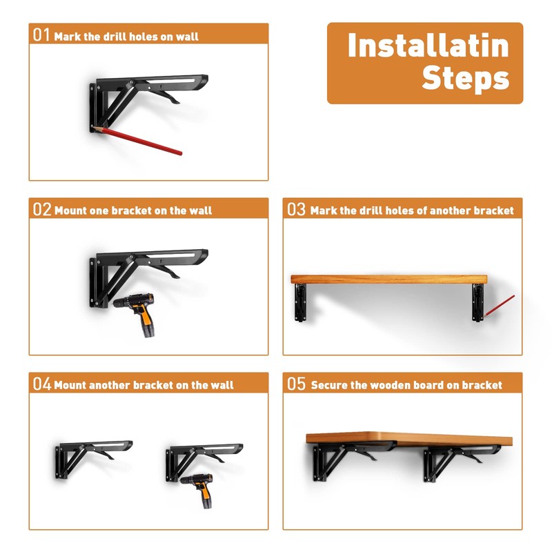EAMOMORK Folding Shelf Brackets, Heavy Duty Stainless Steel Collapsible Triangle