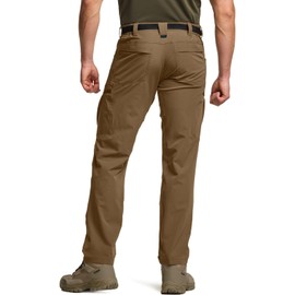 CQR Men's Quick Dry Tactical Pants, Water Resistant Outdoor Pants, Lightweight Stretch Cargo Work Hiking Pants, Rocky Cargo W/Belt Hazelnut, 30W x 32L