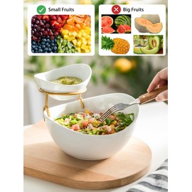 YHOSSEUN Chip and Dip Serving Set 2 Tiered Chip Dip Bowls with Metal Rack for Appetizer, Snacks - Large Chip Bowl 45 oz Small Dip Bowl 7 oz-Serving Bowls for Party, Food Dispaly - Gold Stand