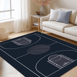 Sports Area Rug 5'x6' Floor Mat Non-Slip Kids Rugs Washable for Living Room Dining Dorm Room Bedroom Home Decor Carpet Basketball Field Black White