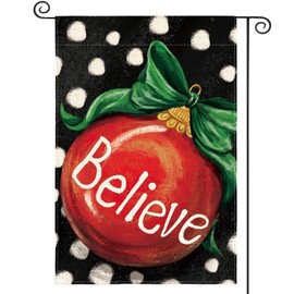AVOIN colorlife Polka Dot Believe Christmas Garden Flag 12x18 Inch Double Sided, Ornament Baubles Winter Farmhouse Yard Outdoor Decorative Flag
