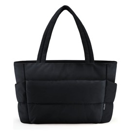 HOTOR Puffer Tote Bag for Women, Nurses - Multi-Pocket Lightweight Bag for Work - Quilted Handbag for Travel and Gym, Black, 20.1" x 6.7" x 13.4"