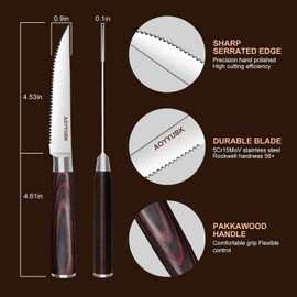 AOYYUBK Steak Knives Set of 4, 4.5 Inch Kitchen Steak Knife,High Carbon Stainless Steel Steak Knives,Serrated Steak Knife with Pakkawood Handle,Sharp Dinner Knives for Ideal Gift