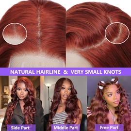 Rinatore Reddish Brown Lace Front Wigs Human Hair Pre Plucked 13x4 Auburn Colored Human Hair Lace Front Wigs 180 Density Body Wave Reddish Brown Frontal Wig Human Hair 22 Inch