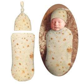 Muishi Funny Food Burrito Newborn Swaddle Blankets Hat Sets Soft Baby Receiving Blanket Swaddle Sack for Baby Shower Infant Boy Girl Gift