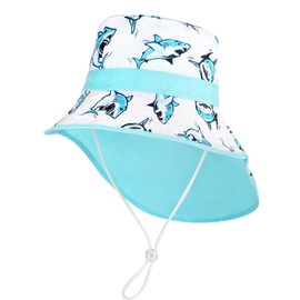 JUPSK Kids Sun Hat, Toddler Summer Hat Unisex Baby Beach Hat UPF50 Sun Protection Bucket Hat with Adjustable Chin Strap for Boys Girls