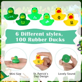 DEEKIN 100 Patos de Goma para Día de San Patricio 1.57 Pulgadas Mini Patos De Goma Patitos Trébol del Día Irlandés para Bañera Aula Intercambio Premios Día de San Patricio Decoraciones (Trébol)