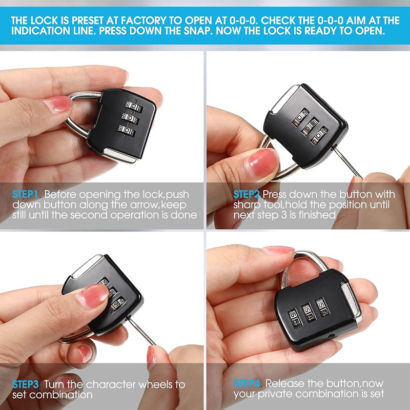 3 Digit Combination Padlock, 4mm Shackle Dia, Resettable Lock Zinc
