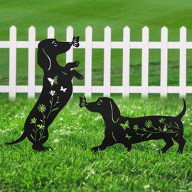YY Gardenia Set of 2 Metal Dog Garden Statues for Outside, Dachshund Metal Garden Decor for Outdoor,Yard,Lawn,Garden Stakes