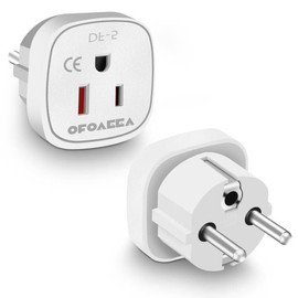European Travel Plug Adapter, US to Europe PlugAdapter, TypeE/F Plug Adapters, Germany France Plug Adapter, Adaptors for European Outlets, USA to EU Spain Portugal Netherlands, Norway 2-Pack White